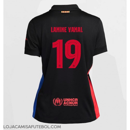 Camisa de Futebol Barcelona Lamine Yamal #19 Equipamento Secundário Mulheres 2024-25 Manga Curta